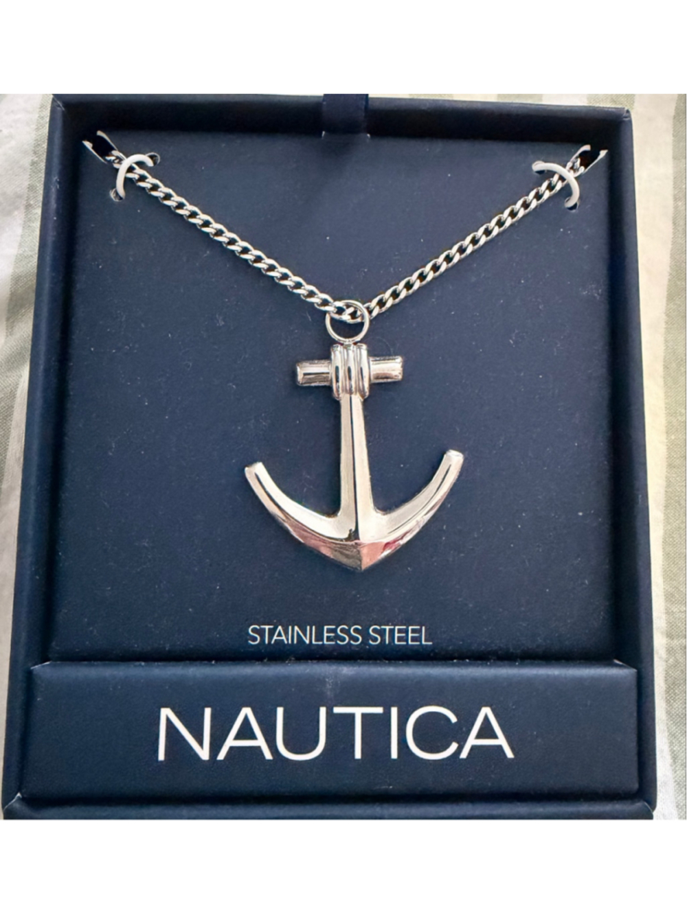 Men's Nautica Stainless Steel Anchor Pendant Necklace One Size Silver
